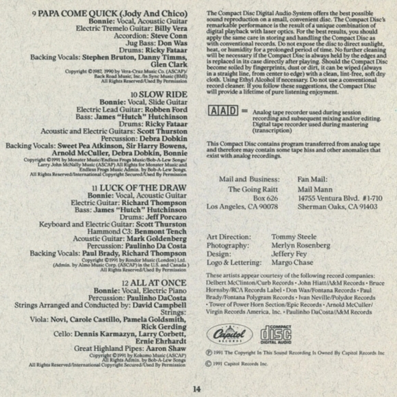 2 Bonnie Raitt CDs The Bonnie Raitt Collection 1990 & Luck of the Draw 1991 - Picture 12 of 13